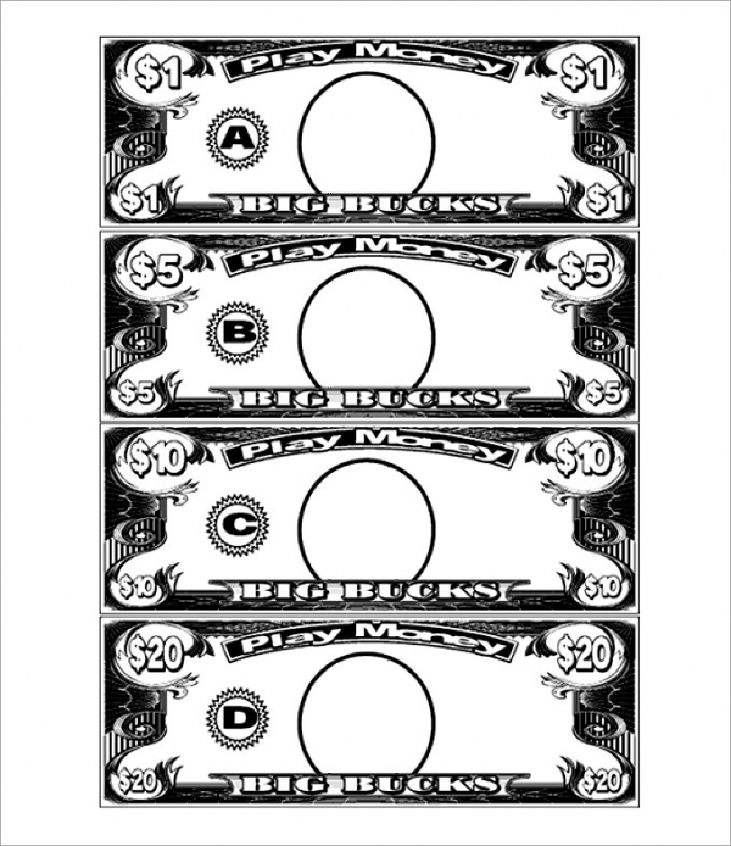 10 bucks play money template Hauptschablonenbild