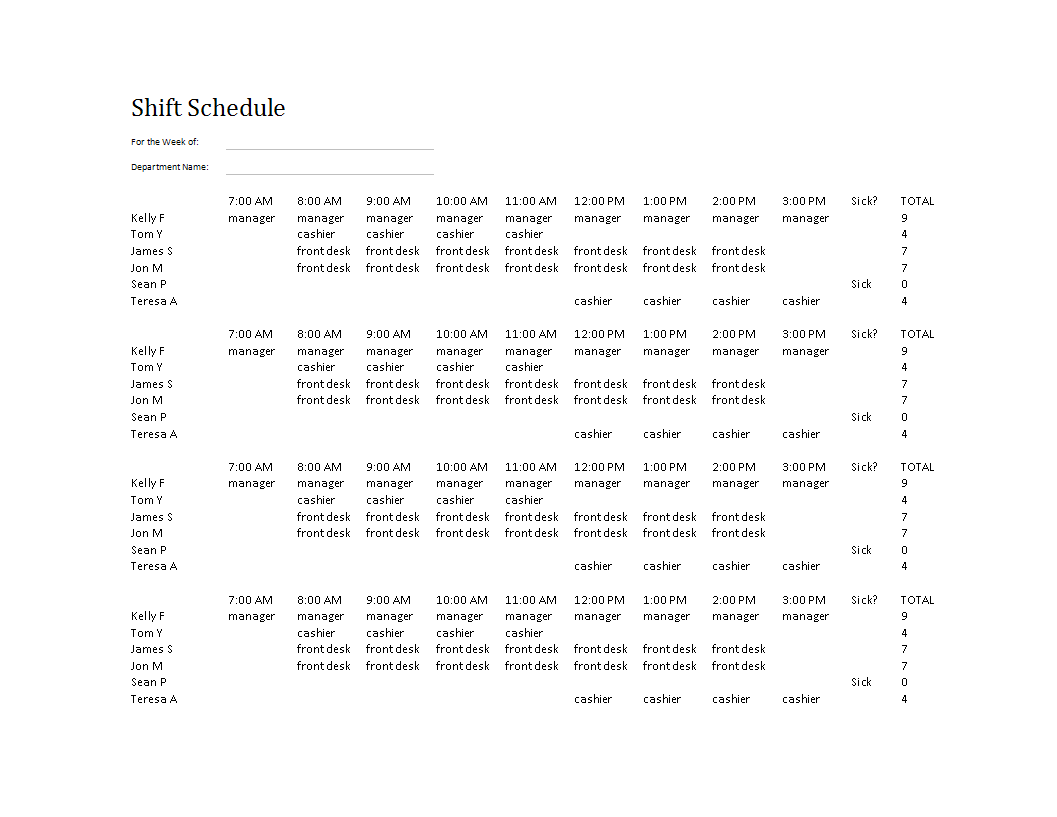 Dupont Shift Schedule Excel 模板