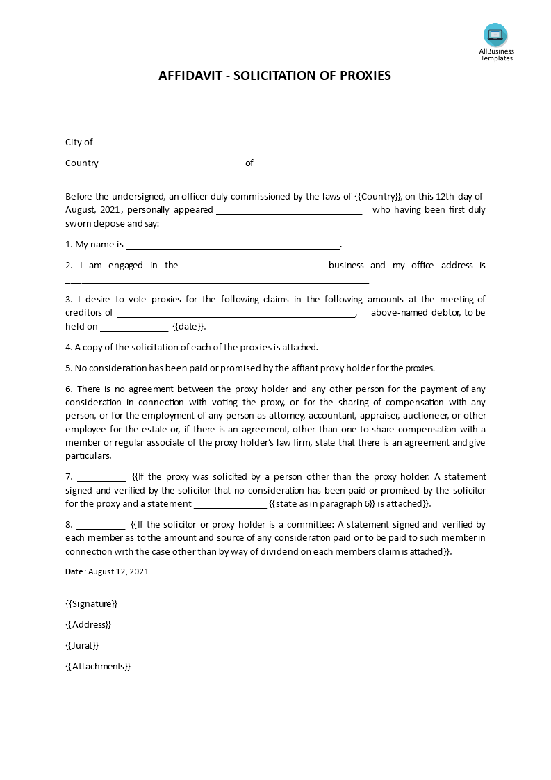 affidavit solicitation of proxies template