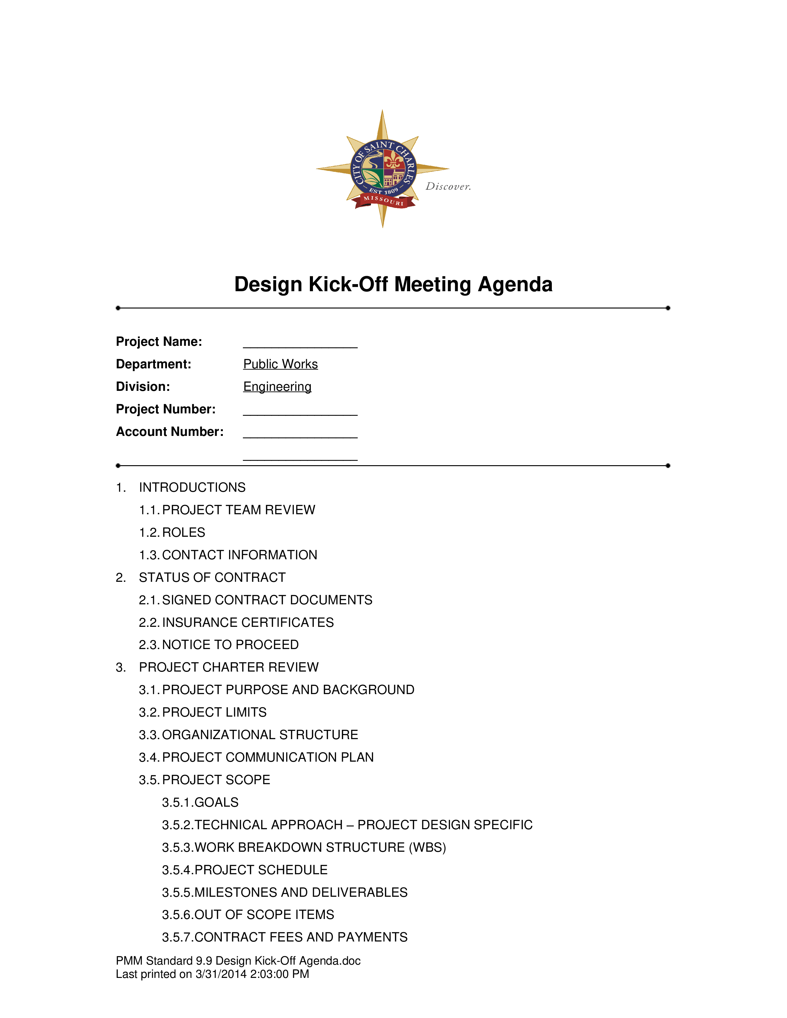 Kick Off Design Meeting Agenda 模板