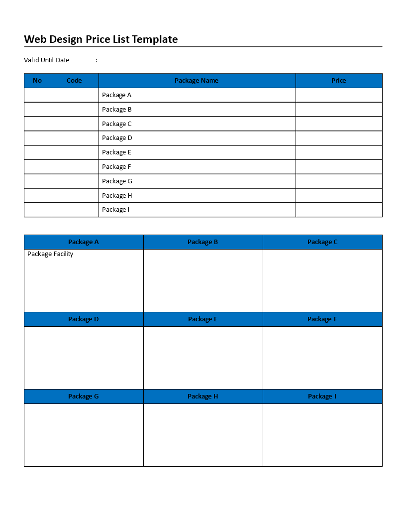 Webdesign Price sheet template 模板