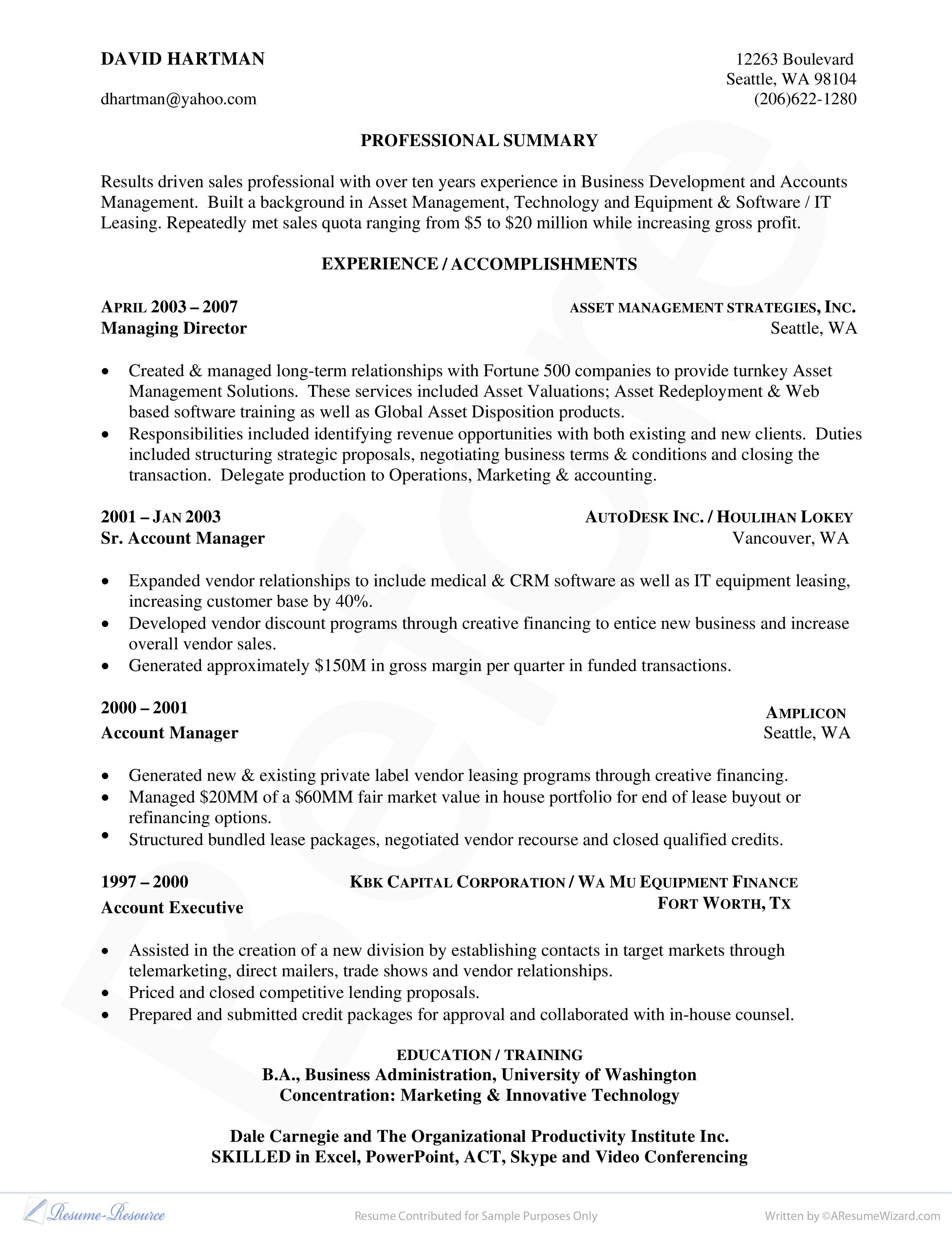 Business Development Sample Resume main image