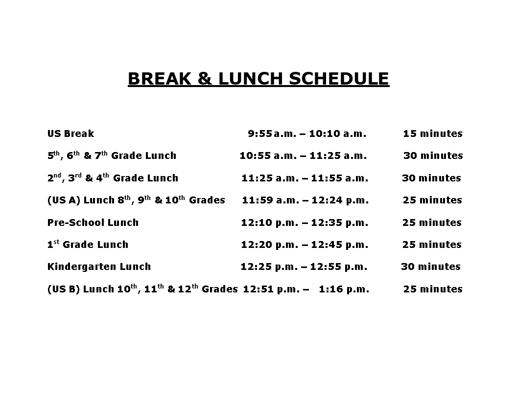 lunch and break schedule modèles
