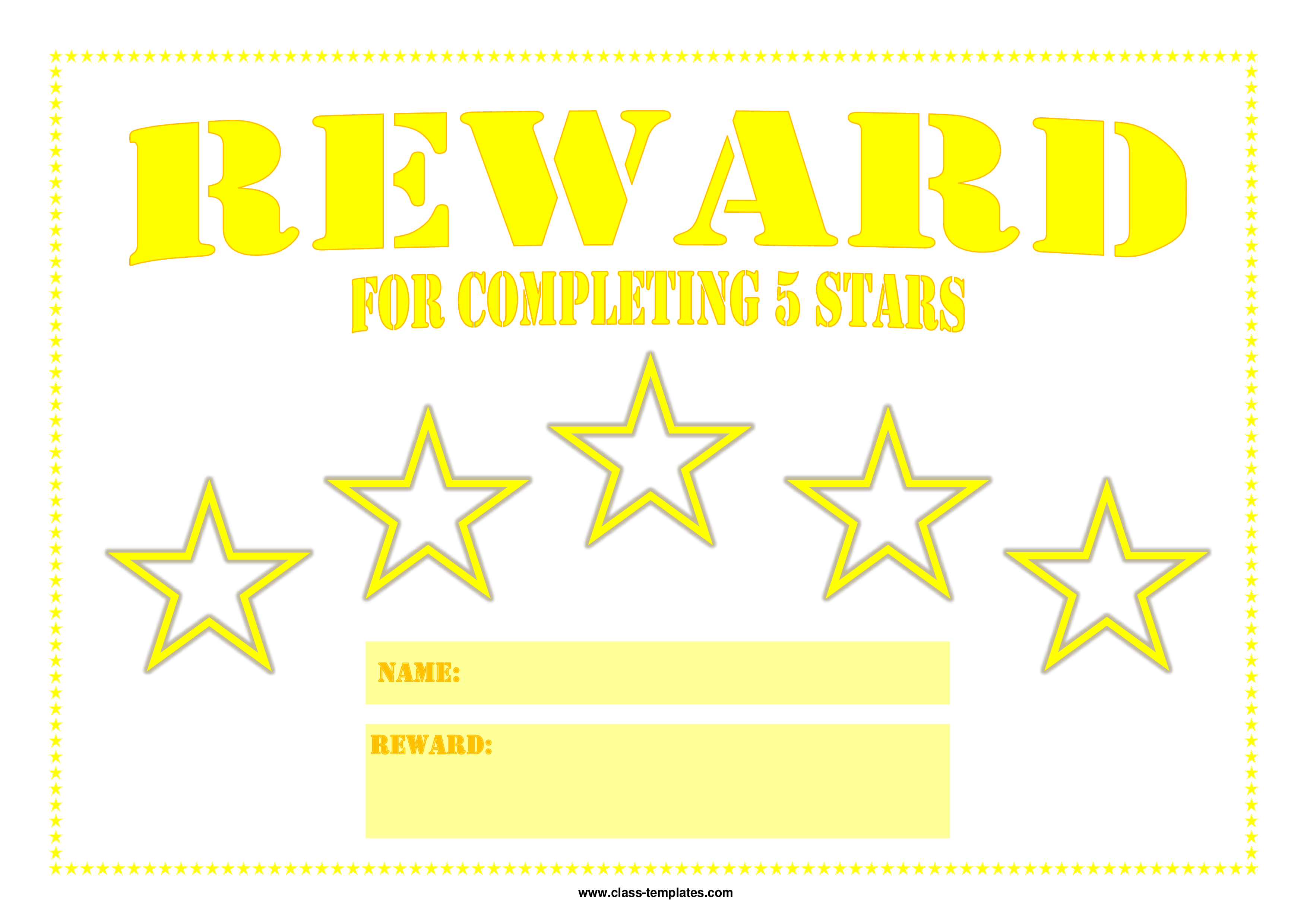 5 Star Printable Reward Certificate 模板