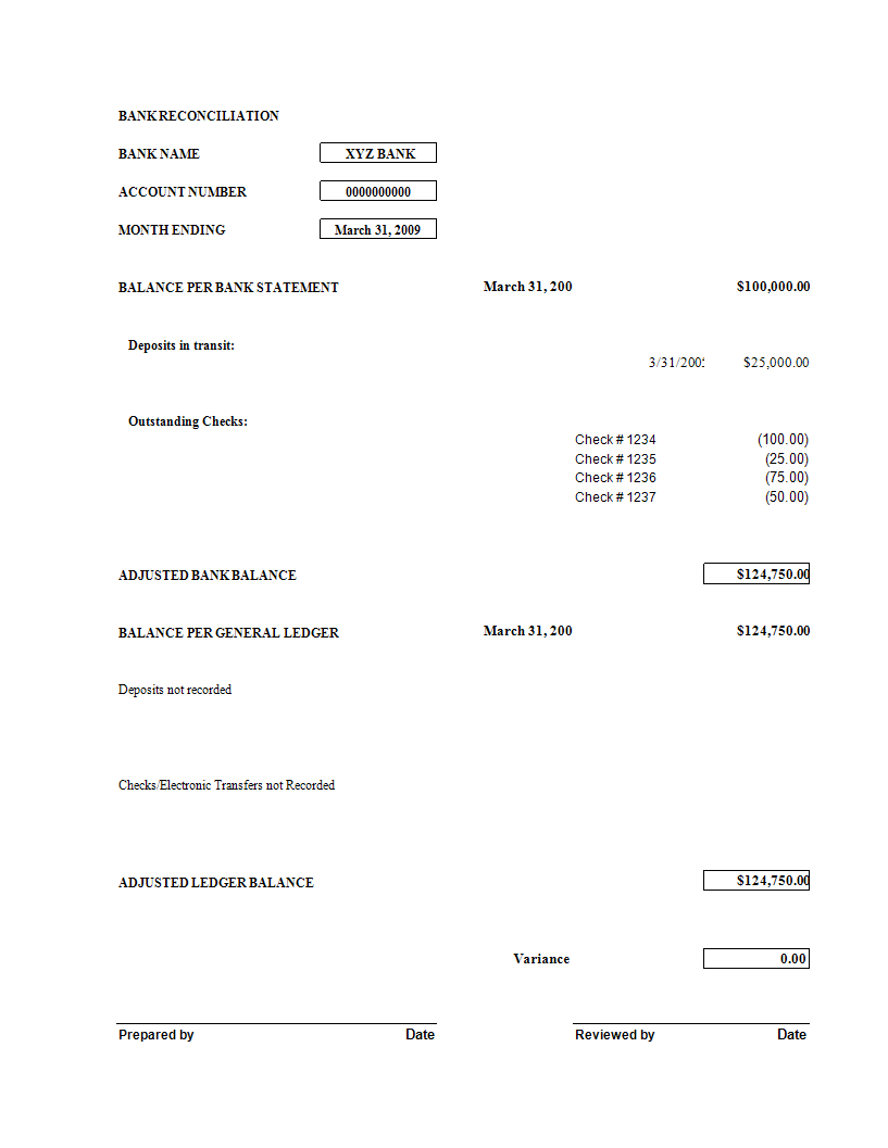 Bank Reconciliation worksheet excel template main image