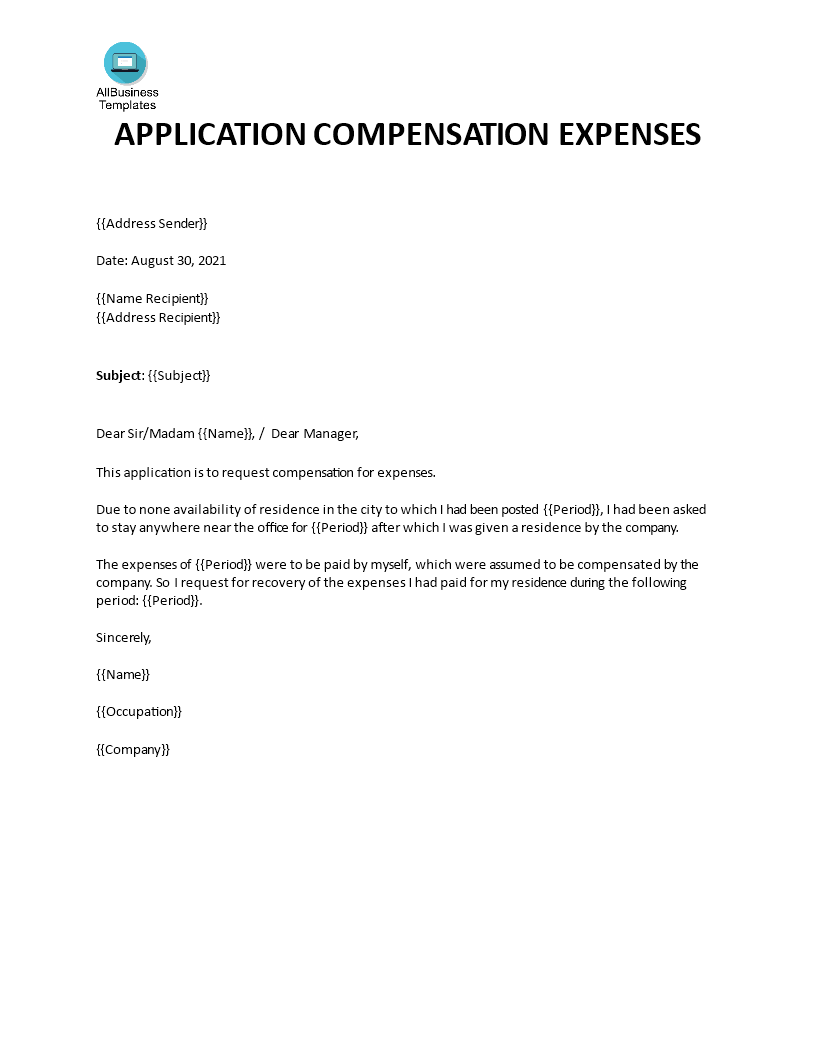expenses compensation application template