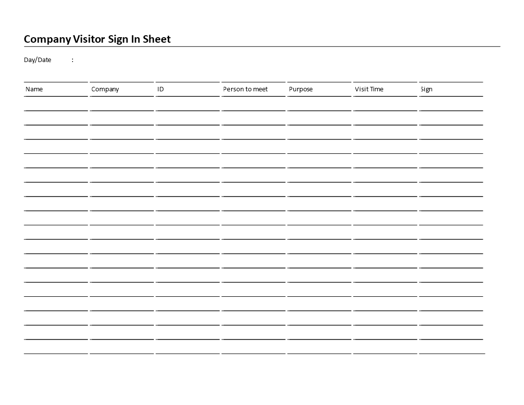 company visitor sign in sheet landscape template