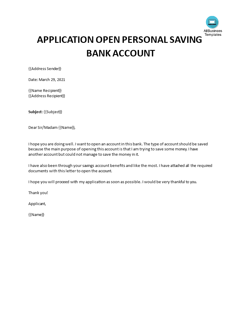 Application to open personal savings account main image