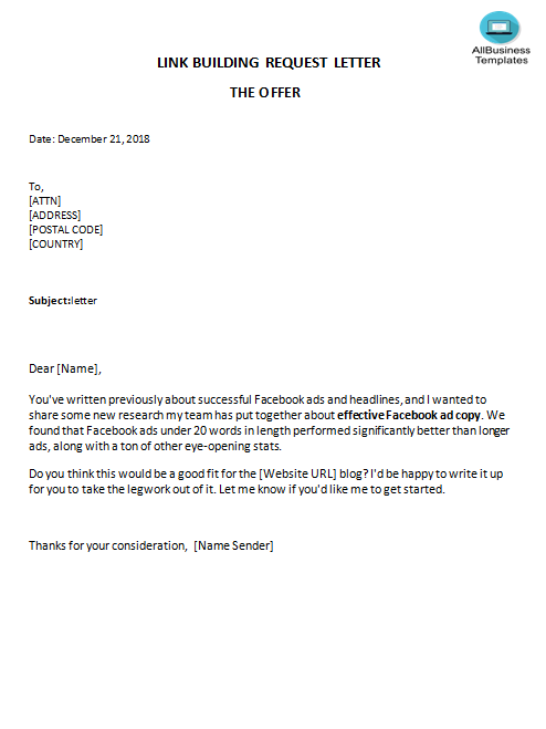 link building letter the offer template