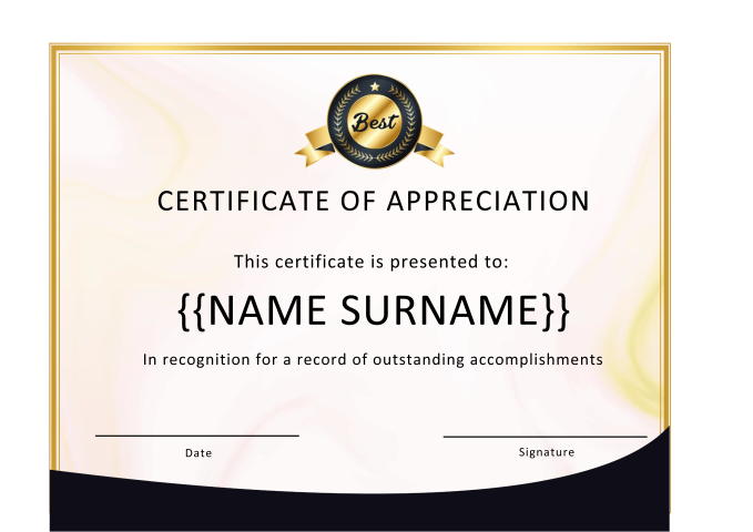 certificate of appreciation template word template