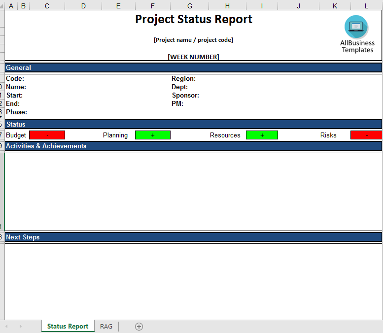 project status report excel template template