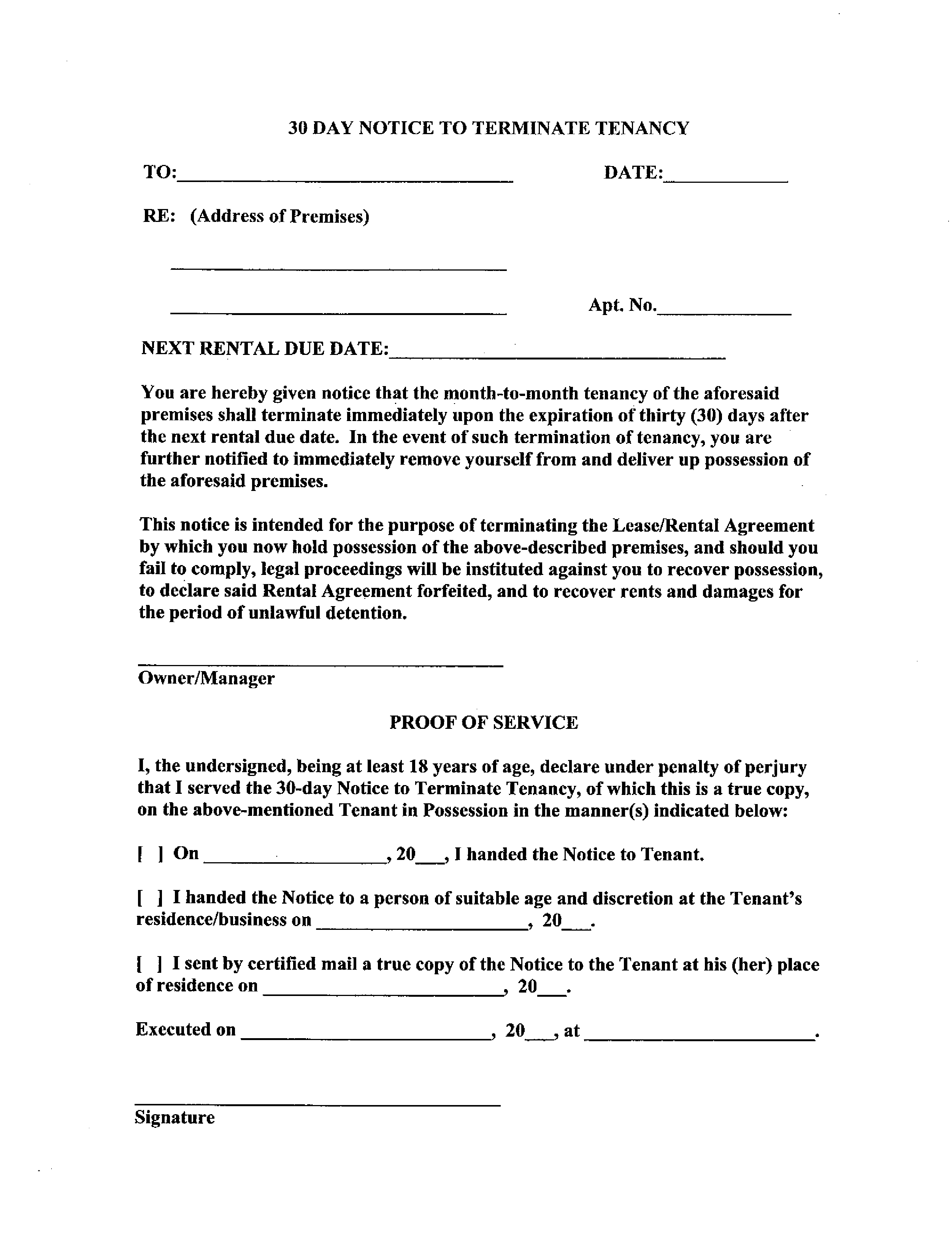 Rental 30 Day Notice Letter main image