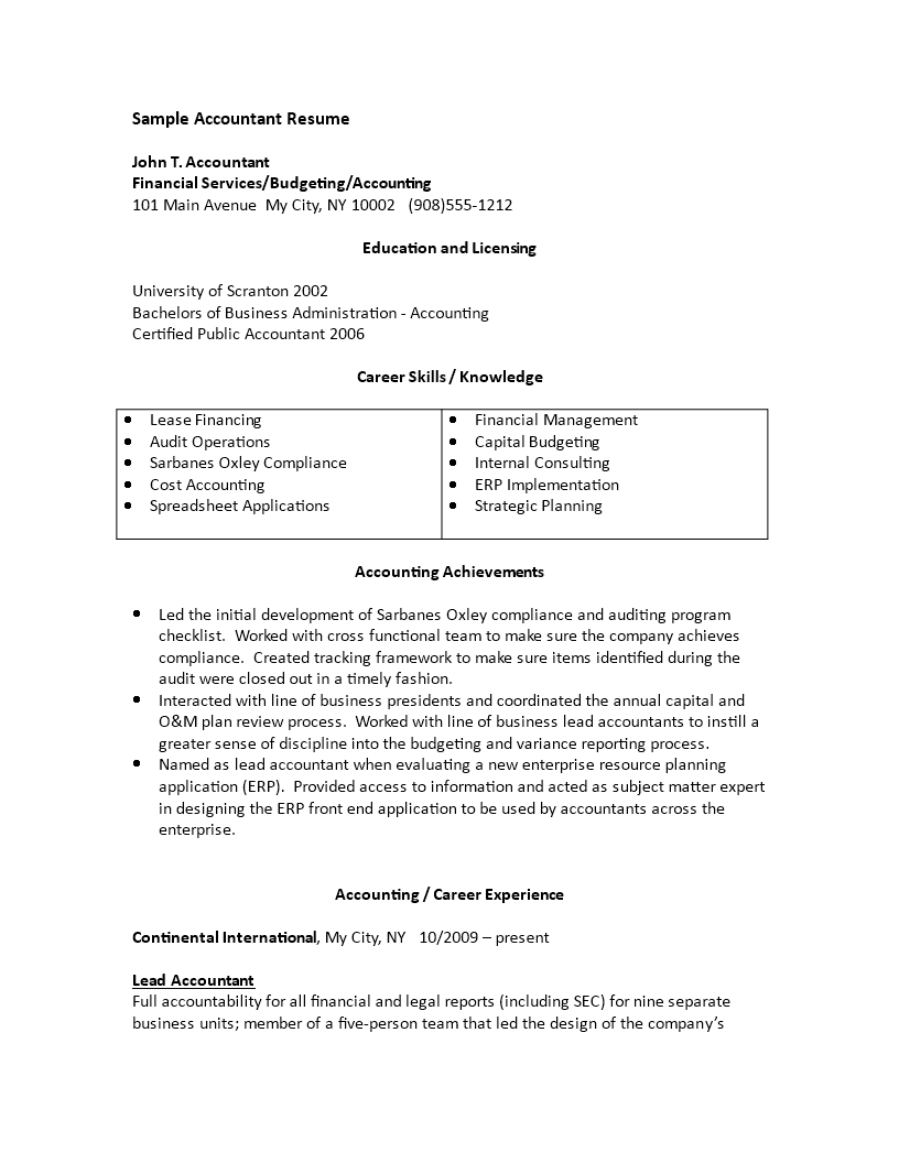 accountant financial services resume template