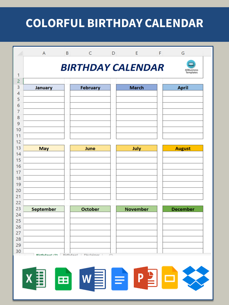 Birthday Anniversary Calendar Template 模板