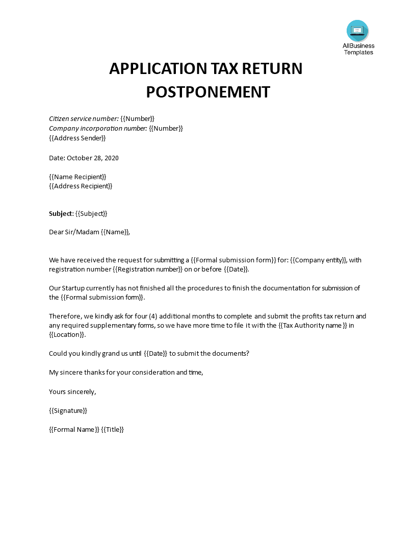 Request for tax return postponement template main image