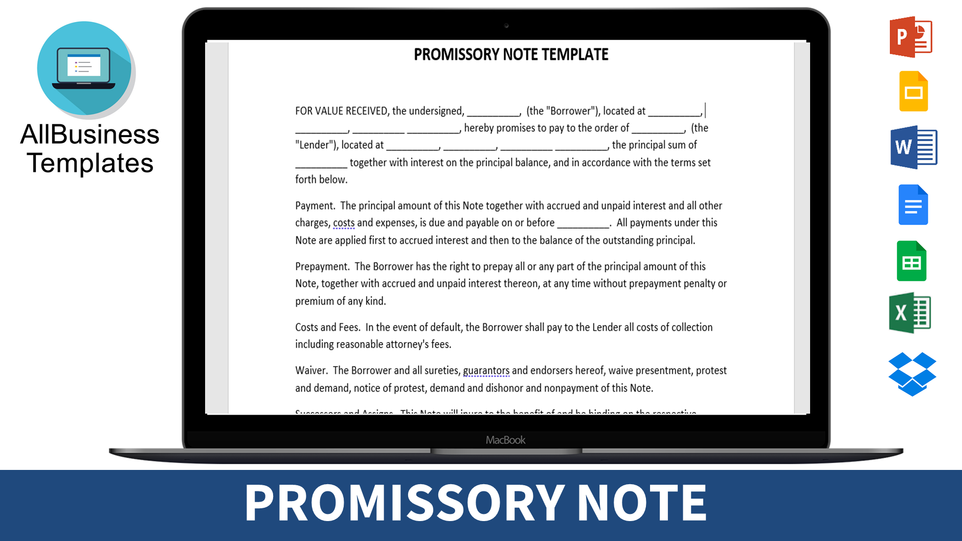 Promissory Note example template main image