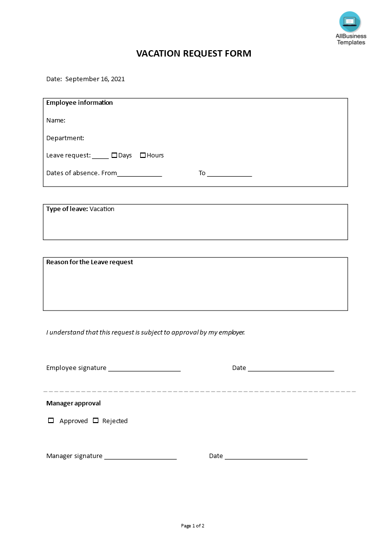 Vacation Request Form main image
