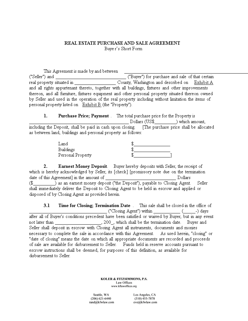 Real Estate Purchase Sale Agreement main image