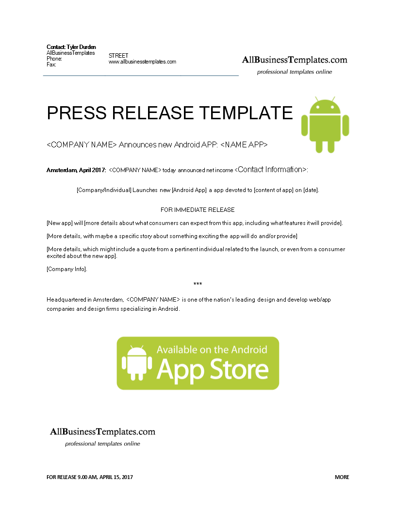 press release android app modèles