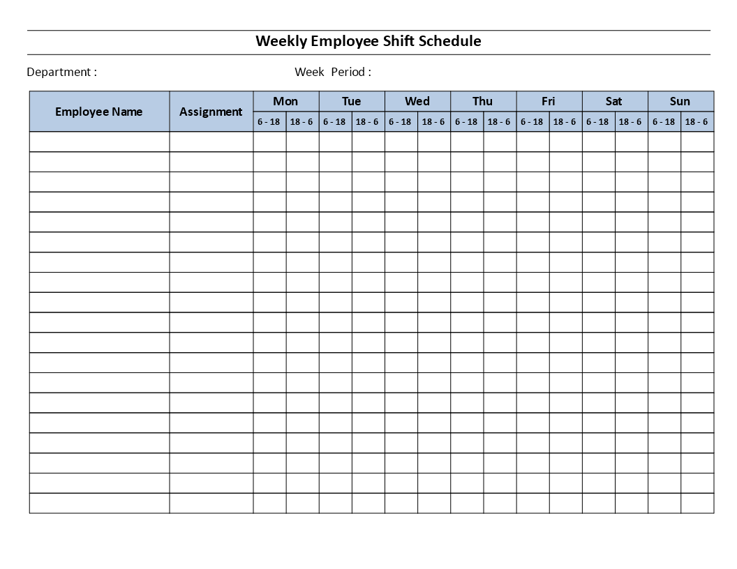 Weekly employee 12 hour shift schedule Mon to Sun main image