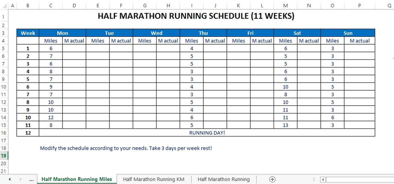 Half marathon training plan (miles) main image