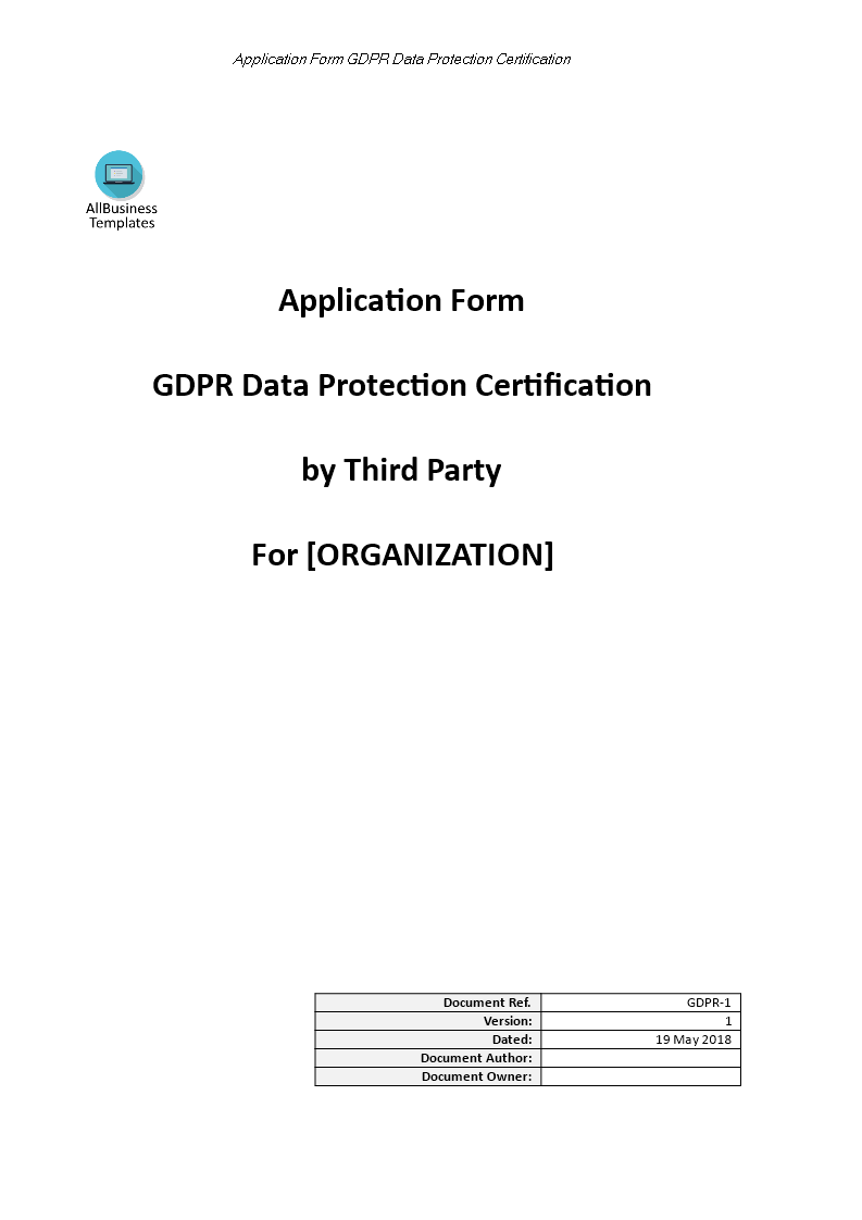 Application Form GDPR Certification Implementation 模板