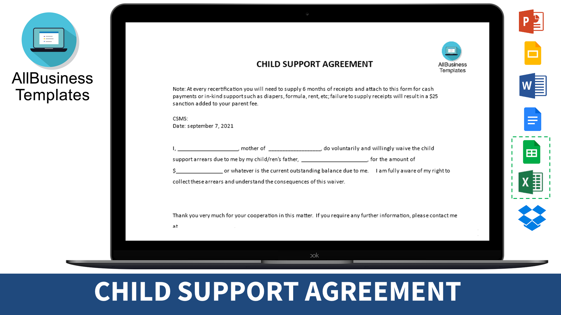 child support mutual agreement template