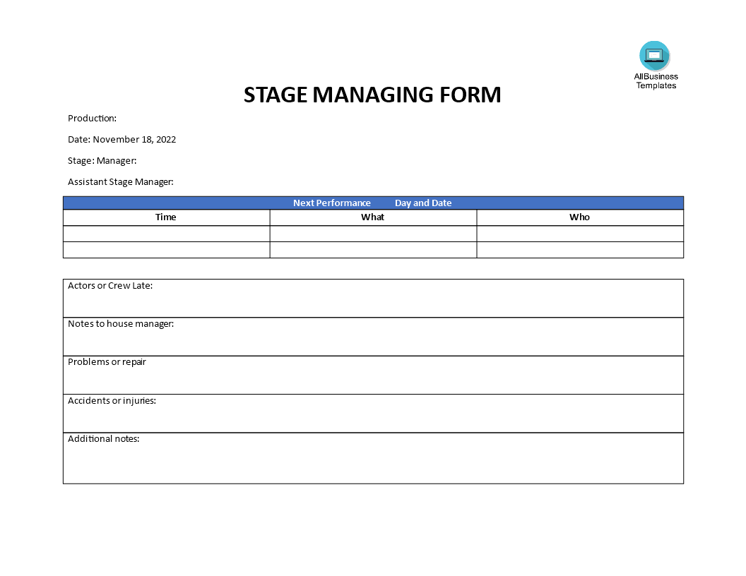 blank stage manager forms voorbeeld afbeelding 