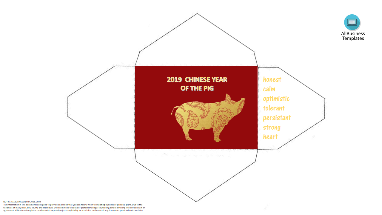 Chinese New Year Pig Hongbao Envelope template 模板