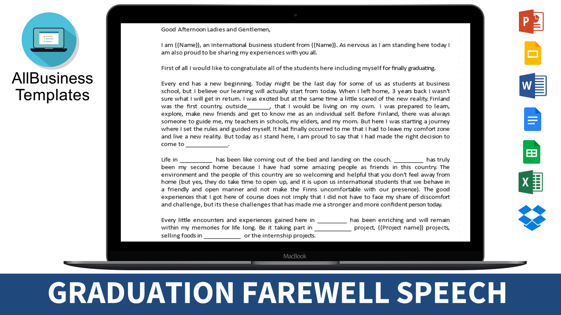 graduation farewell speech template