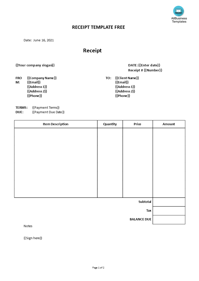 Receipt Template free main image