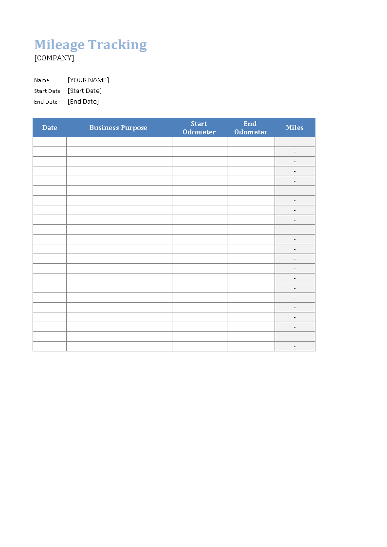 Gas Mileage Log template in excel main image