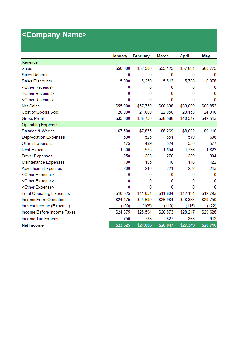 Income Statement Template sample main image