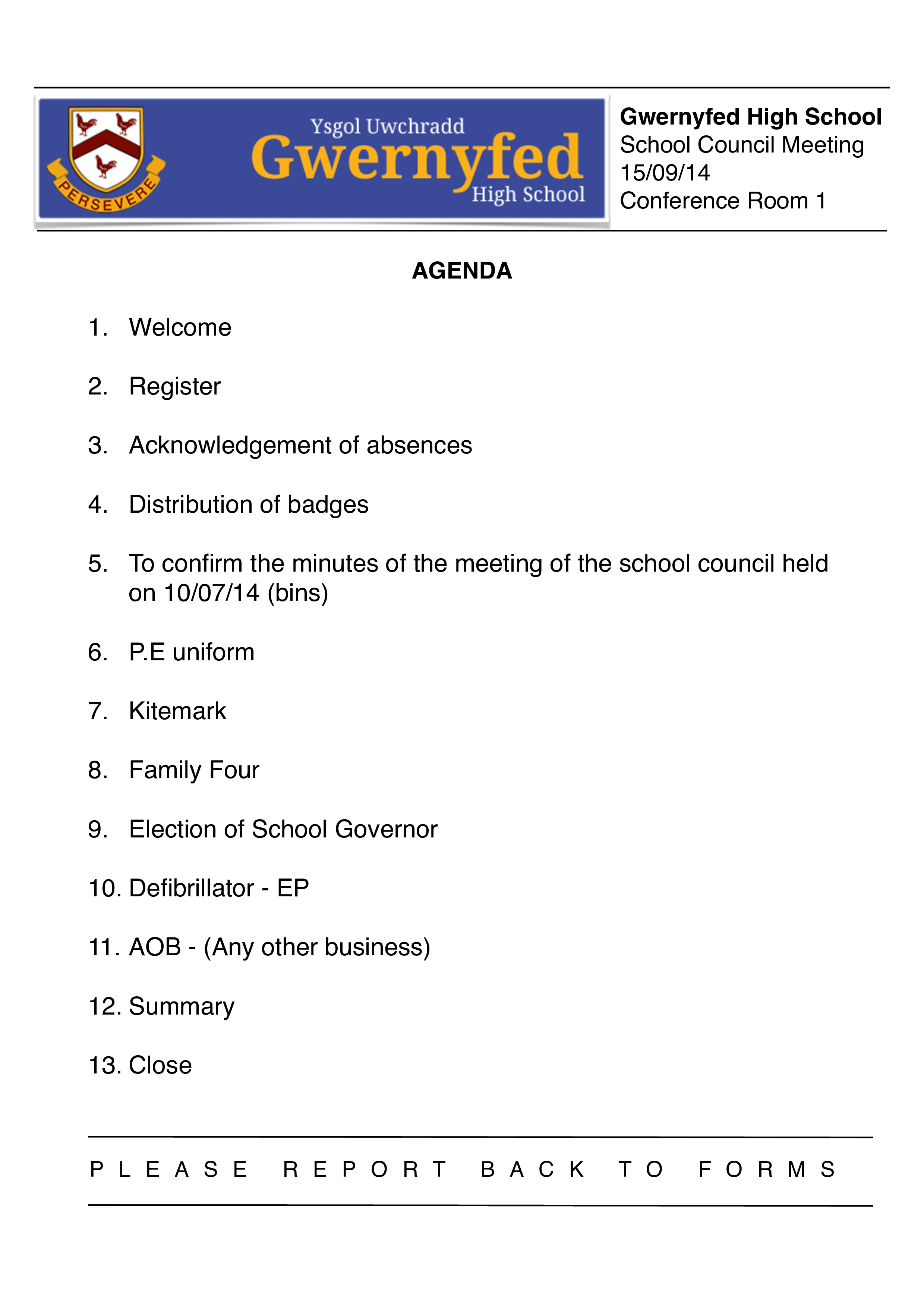 School Council Meeting Agenda Template 模板