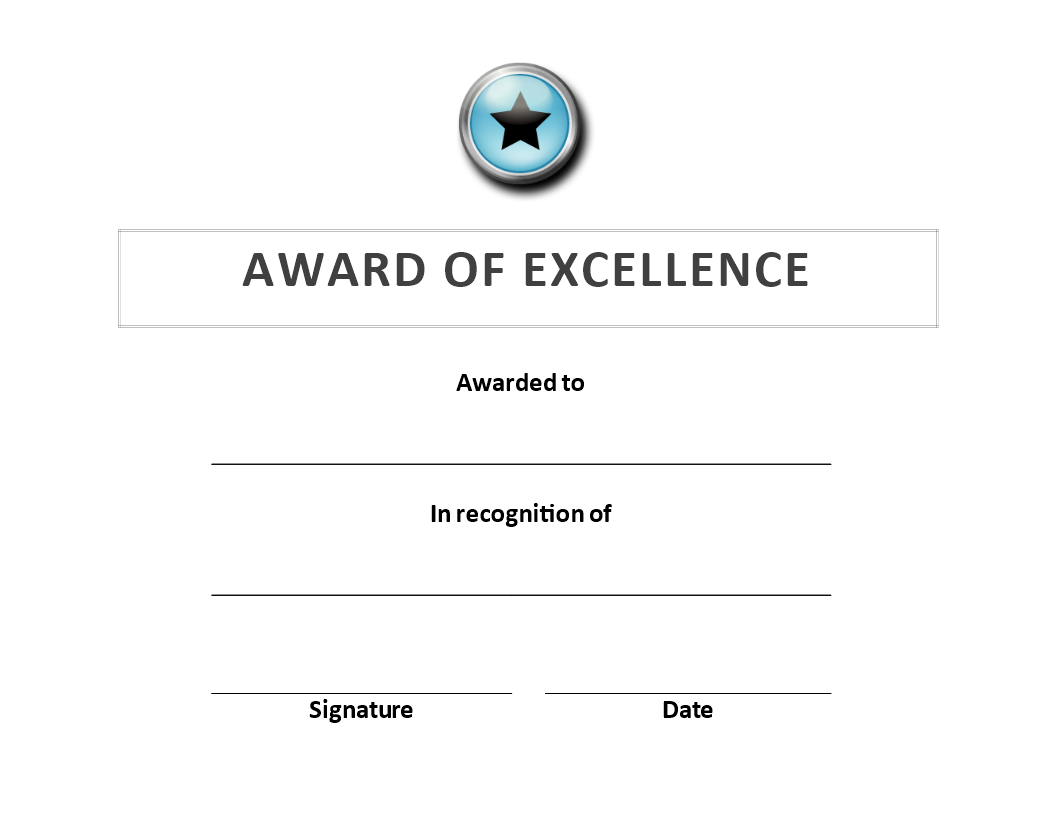 award of excellence certificate voorbeeld afbeelding 