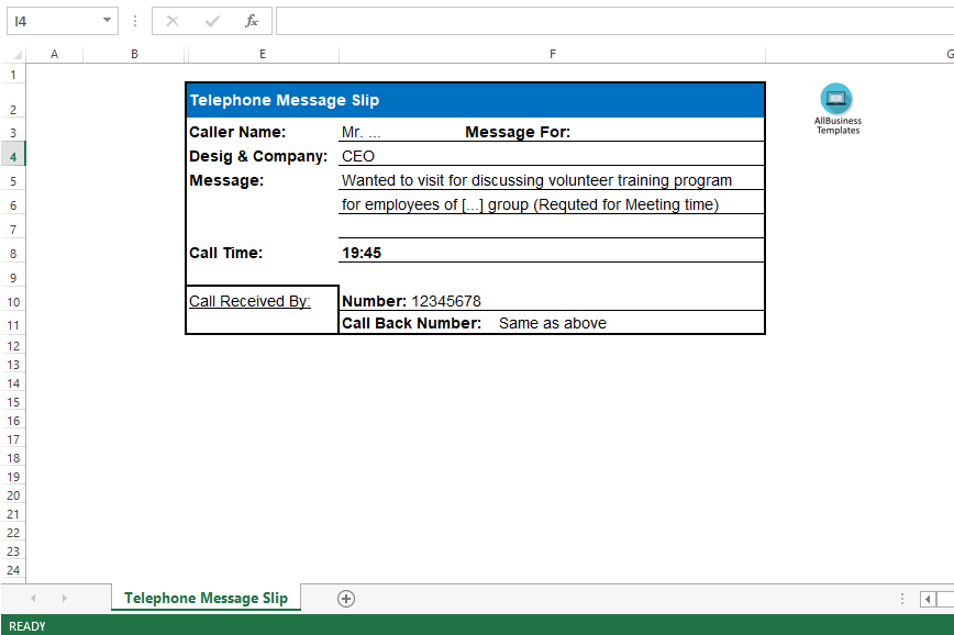 phone message template excel template