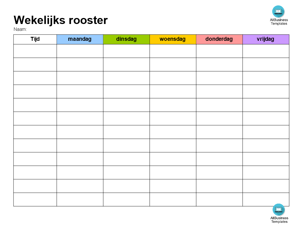wekelijkse school rooster template template