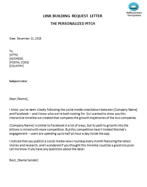 link building letter the personalized pitch voorbeeld afbeelding 