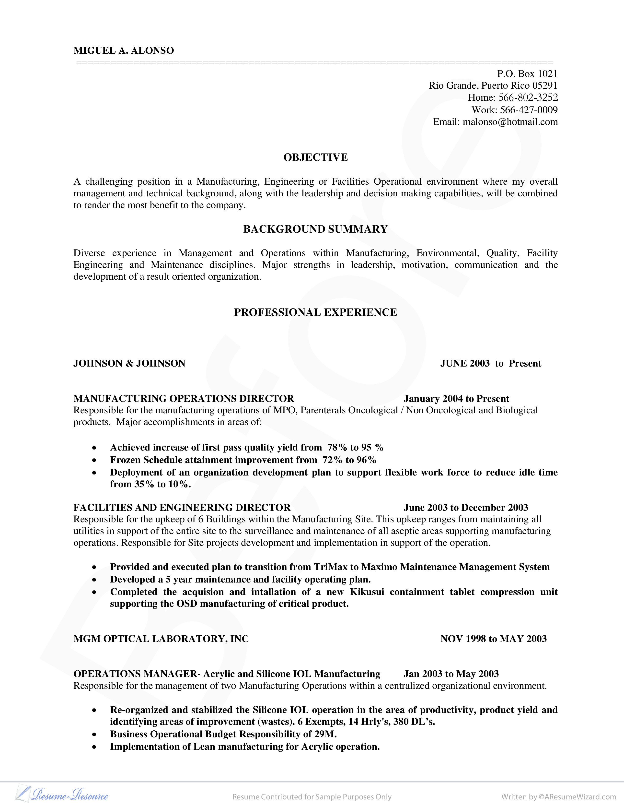 manufacturing manager resume - before and after plantilla imagen principal
