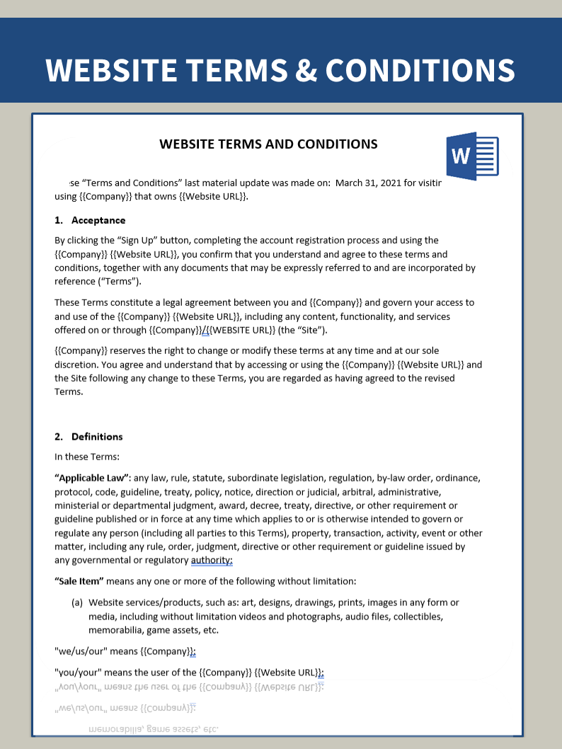 Website Terms and Conditions template main image