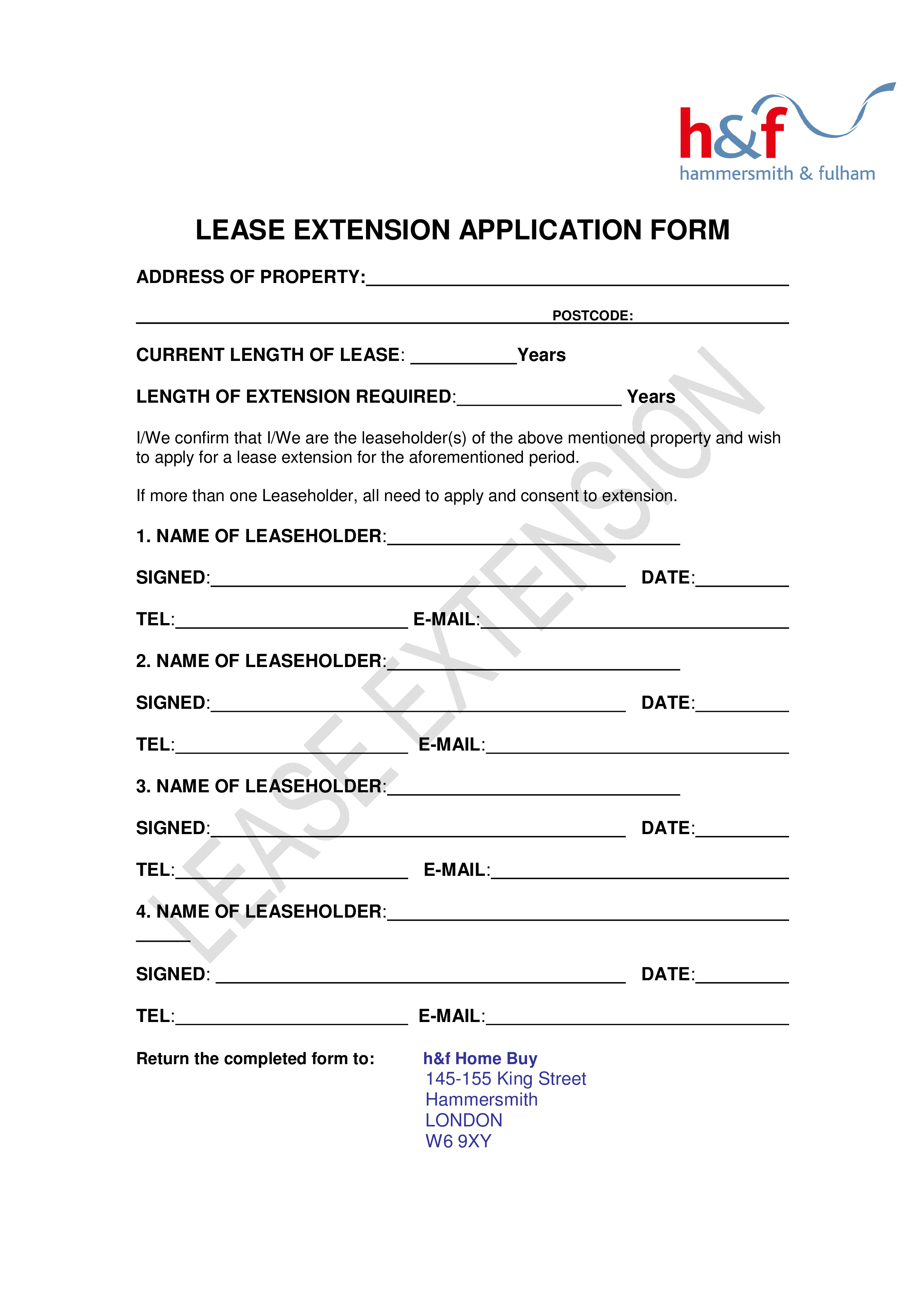 Lease Extension Application Form Sample main image