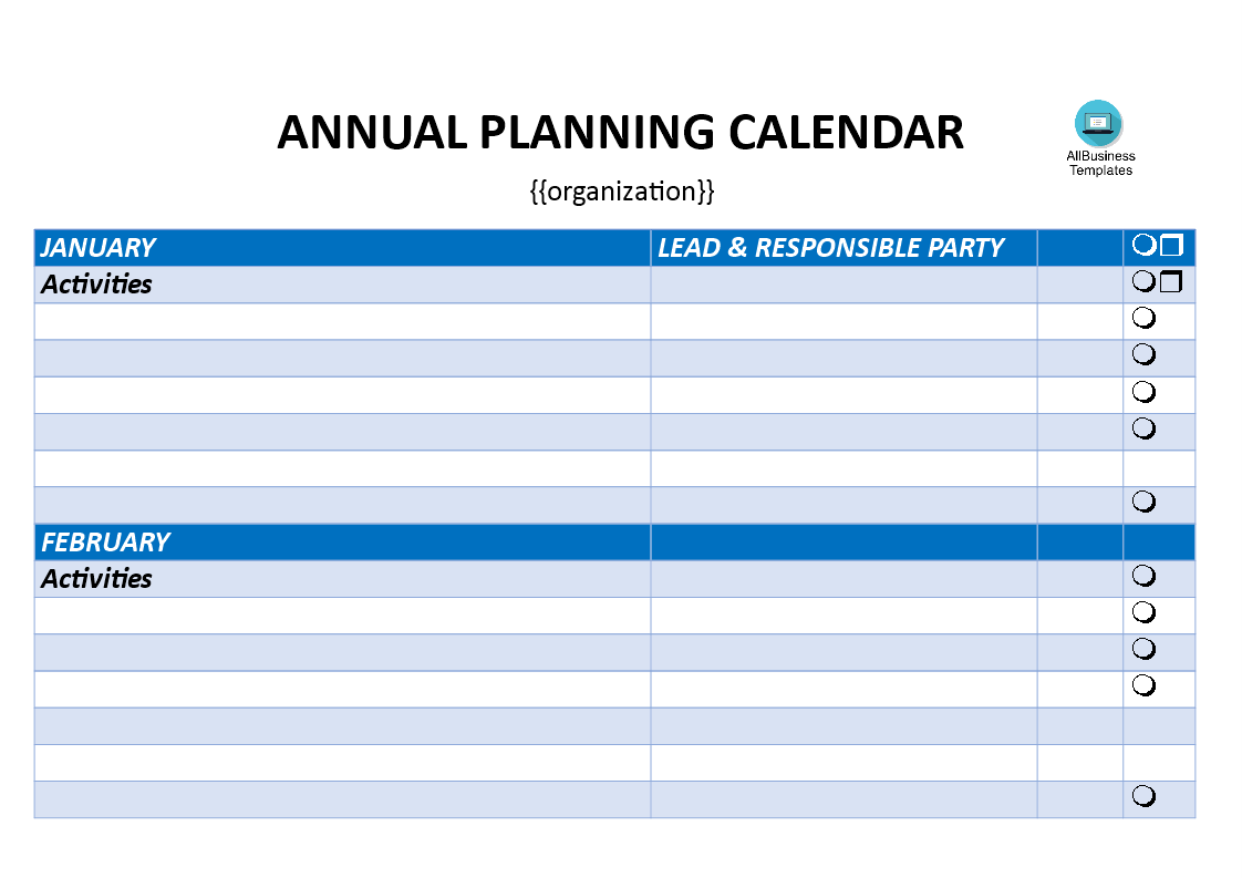yearly planning calendar Hauptschablonenbild