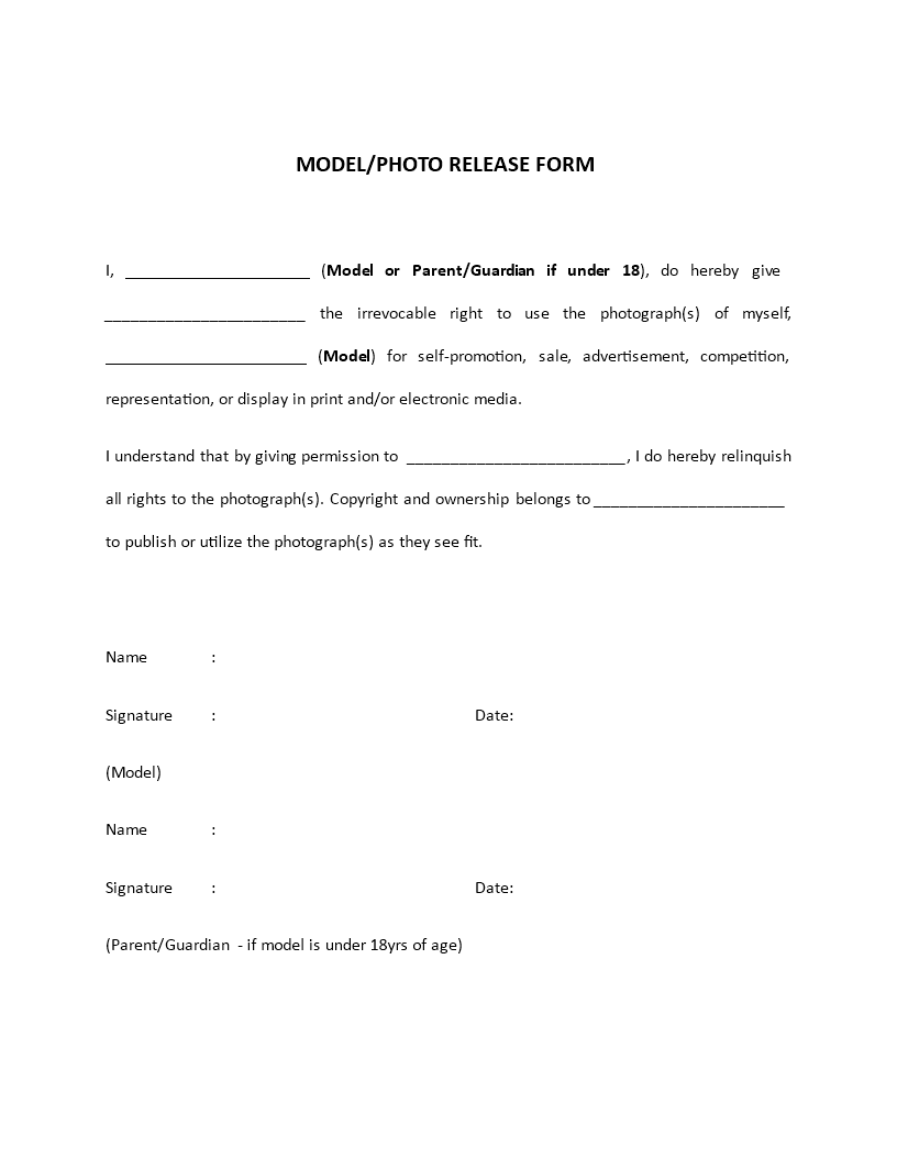 Photograph Model Release Form for Display or Media main image