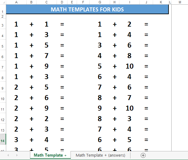 Math for Kids template adding numbers main image