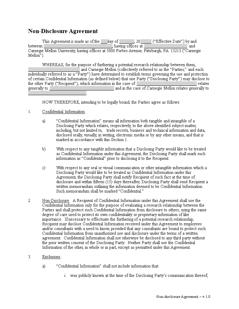 employee non disclosure agreement model template