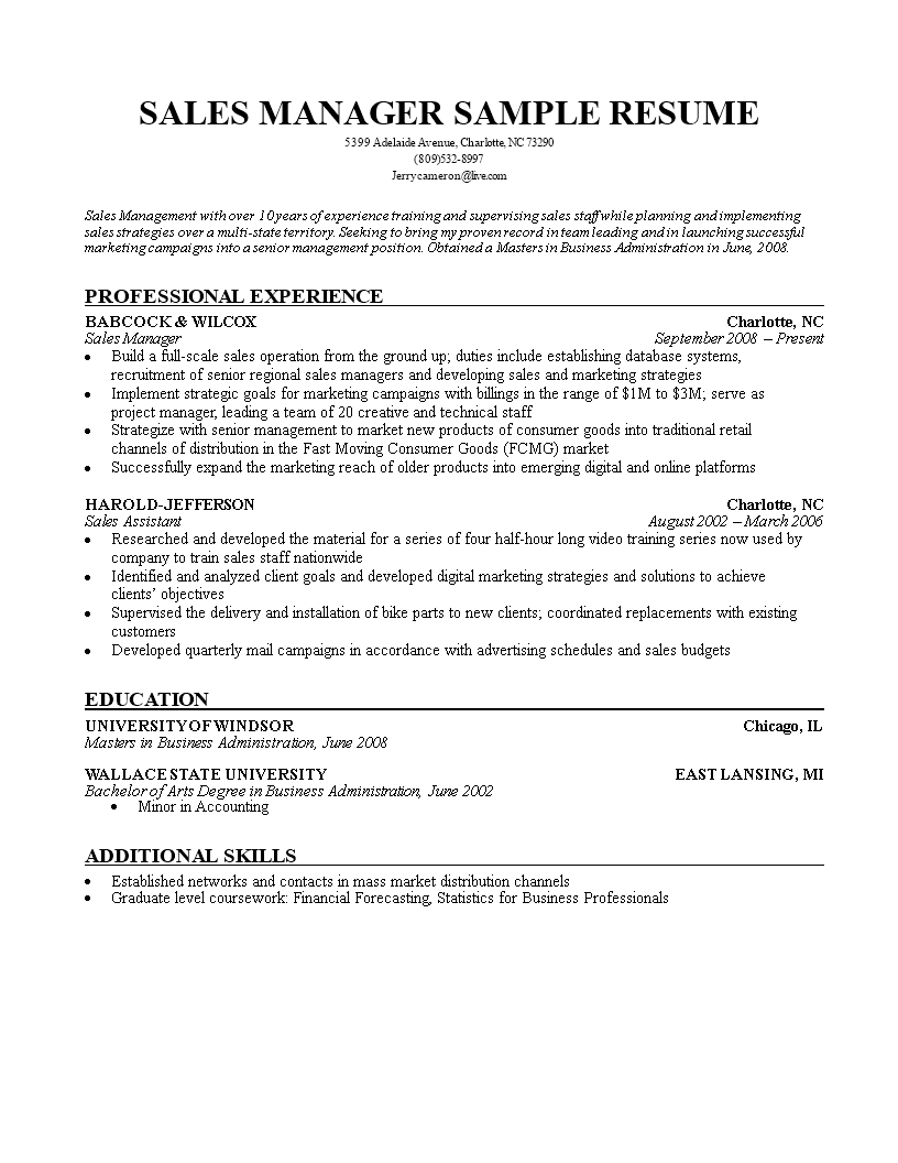 Sales Manager Resume 模板