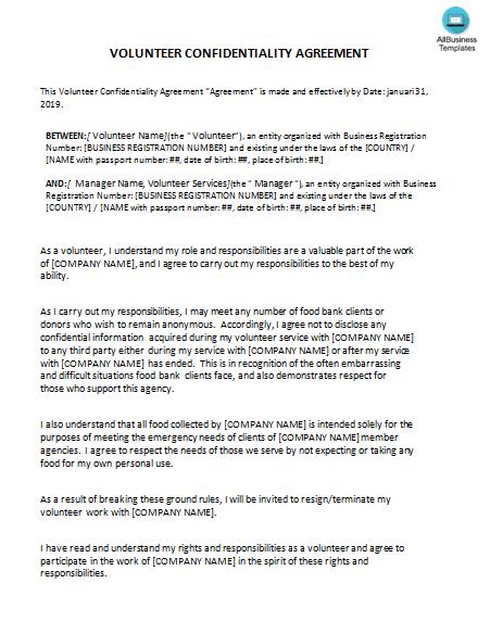 volunteer confidentiality agreement sample template