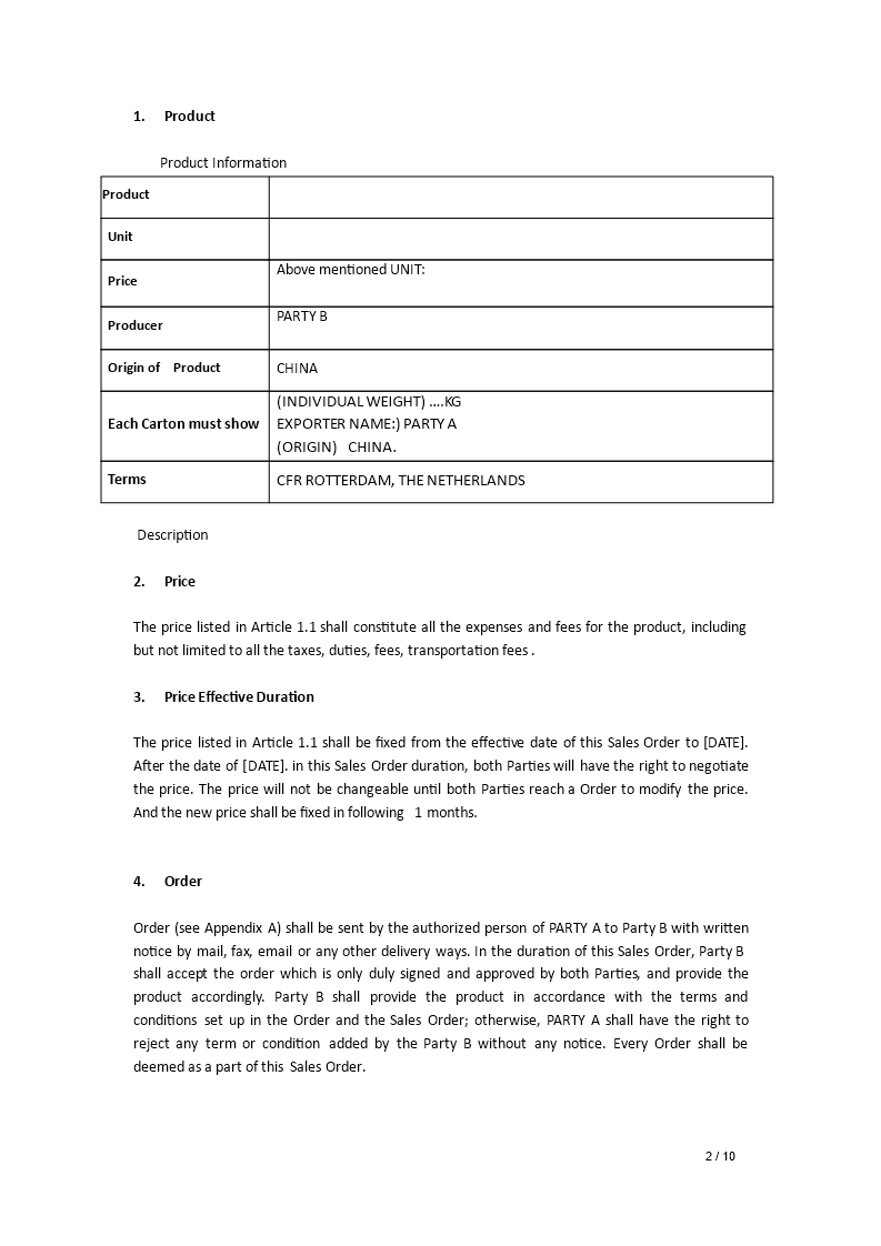 purchase order contract template template