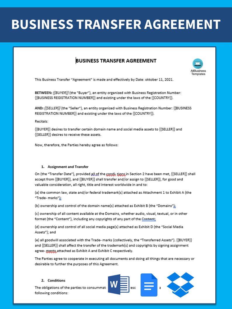 business purchase agreement modèles