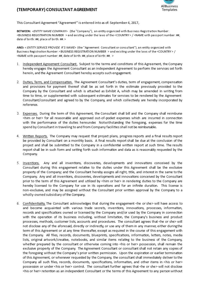 Consultant Agreement Template main image